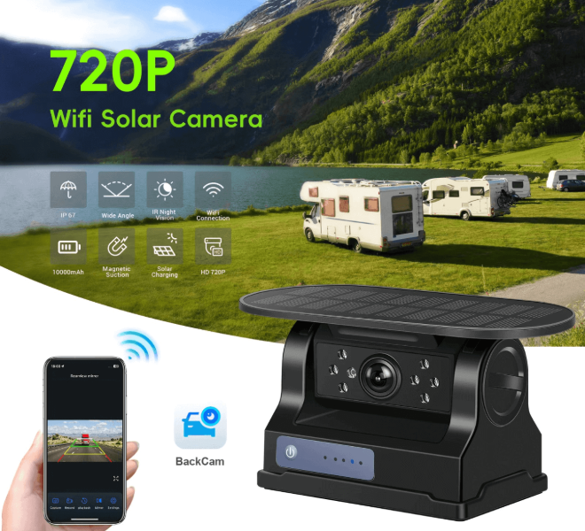 Wireless WiFi Solar Back Camera 720p HD | Magnetic Mount 10000mAh