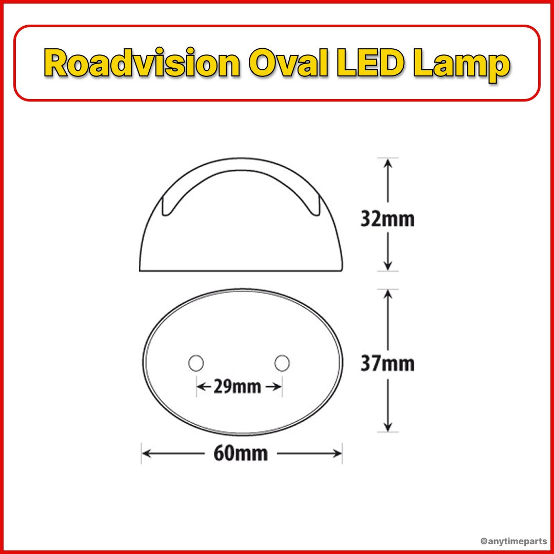 Roadvision 10-30V LED Oval Marker Lamp 60 X 37 - Amber 2.5m -BR3A
