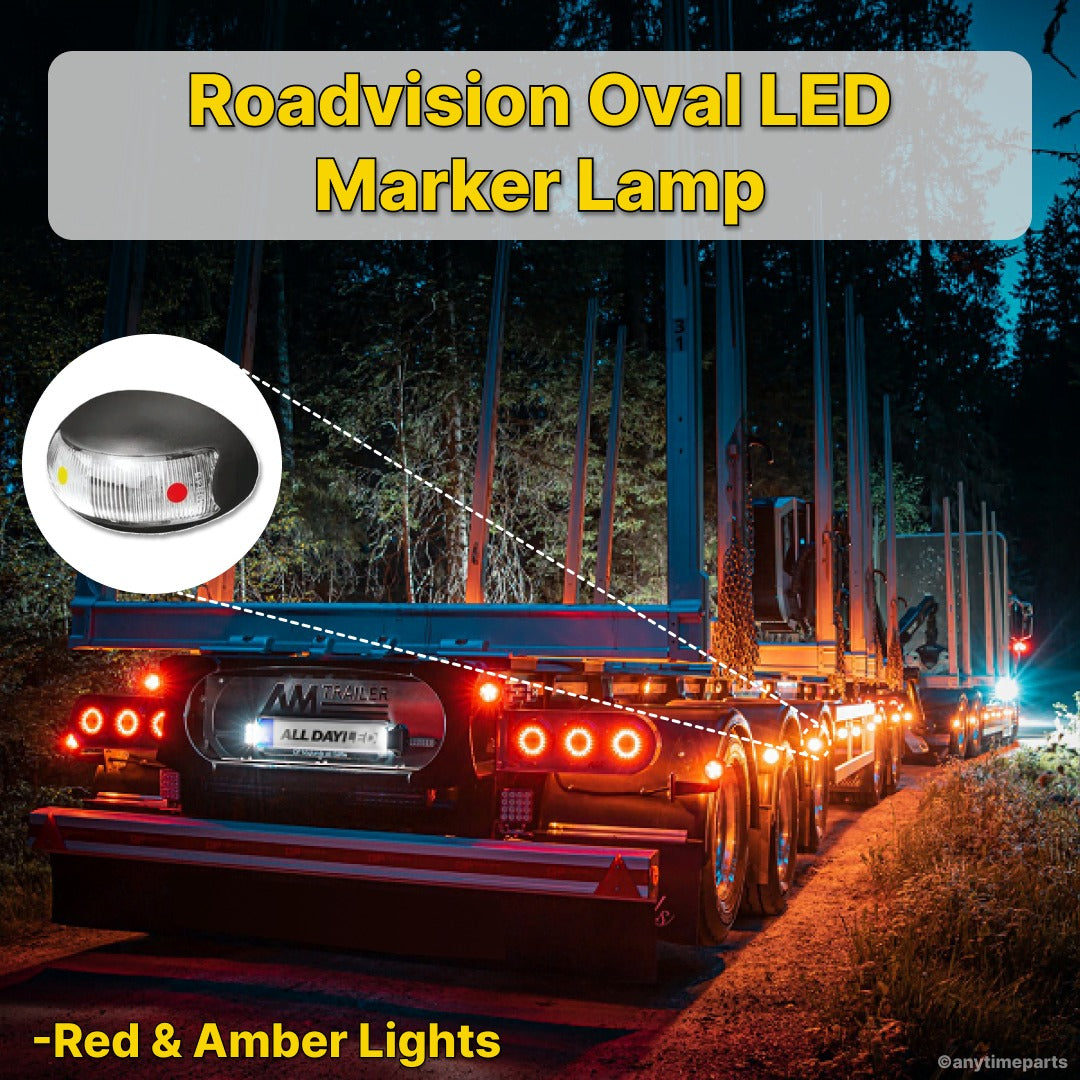 Roadvision 10-30V LED Oval Marker Lamp 60 X 37 - Amber & Red 2.5m - BR3ARL