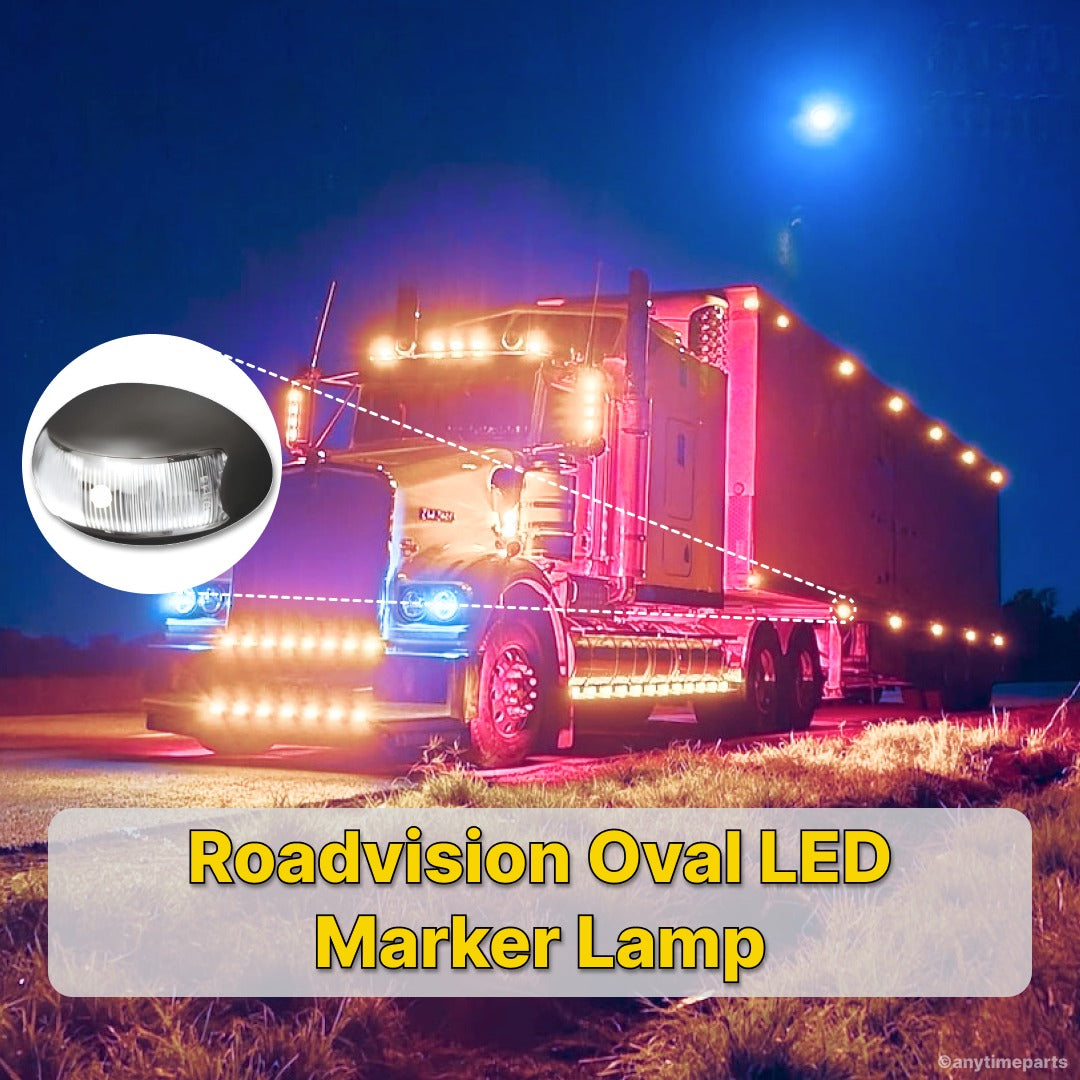 Roadvision 10-30V LED Oval Marker Lamp 60 X 37 - White 2.5m -BR3WH