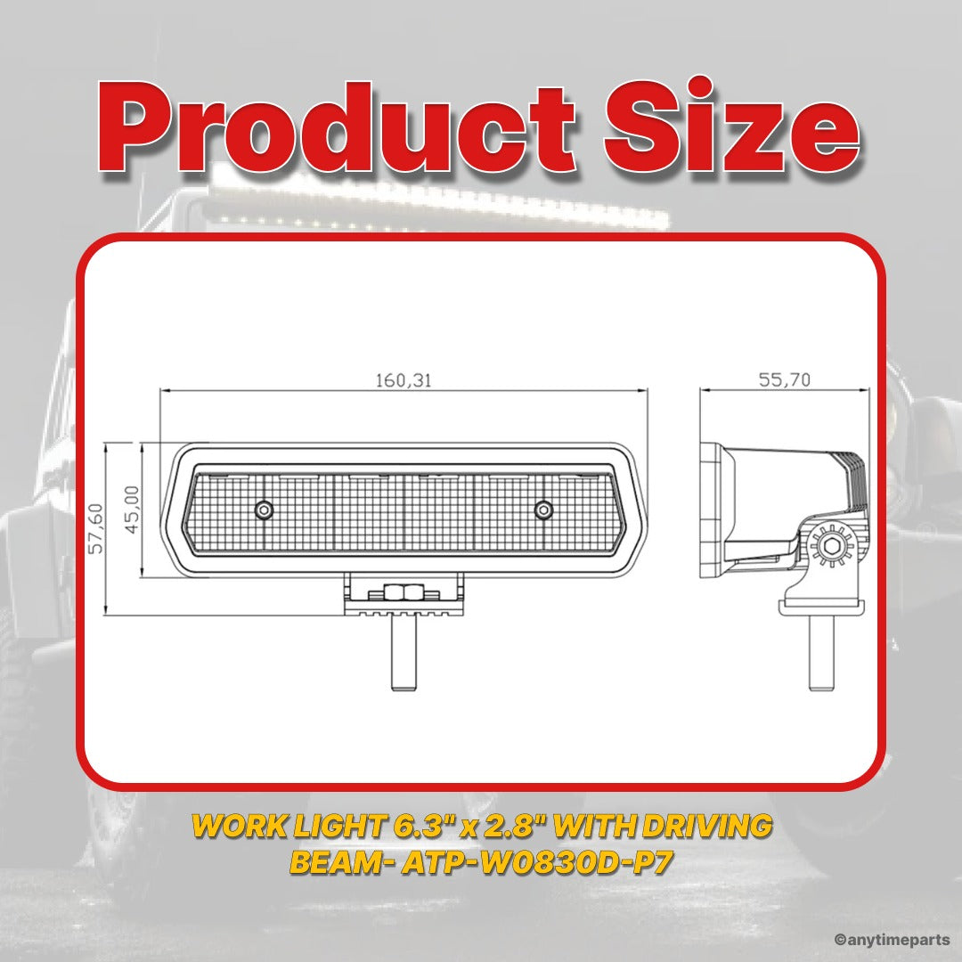 WORK LIGHT 6.3" x 2.8" WITH DRIVING BEAM- ATP-W0830D-P7
