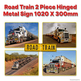 REFLECTIVE ROAD TRAIN 2 PIECE HINGED METAL SIGN 1020 X 300