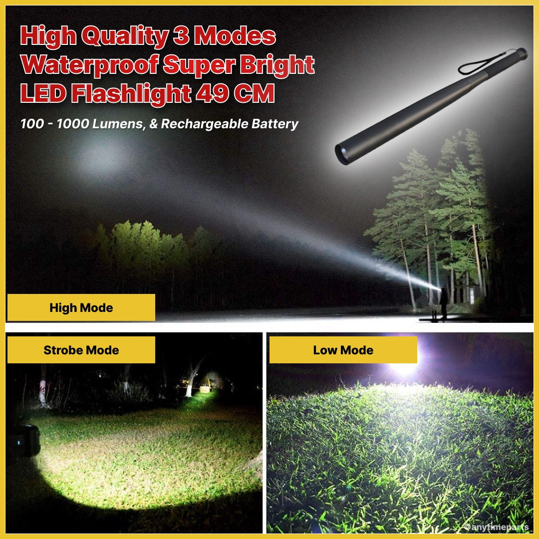 ATP High Quality Waterproof Explosion-Proof LED Flashlight Stick – 3 Modes, Super Bright, High Power Torch - 49 CM